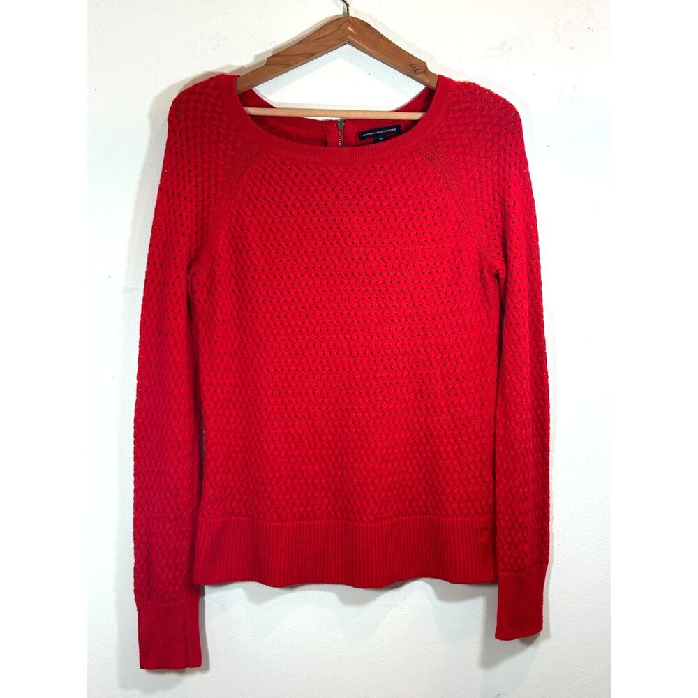 American Eagle Red Cotton Wool Blend Knit Sweater Size M Cozy Preppy